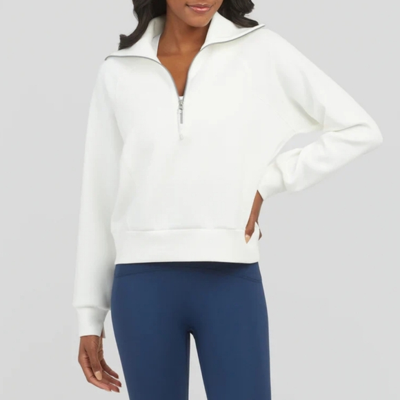Spanx | Air Essentials Ivory 1/2 Zip Sweatshirt in Powder Size Medium - Picture 2 of 5